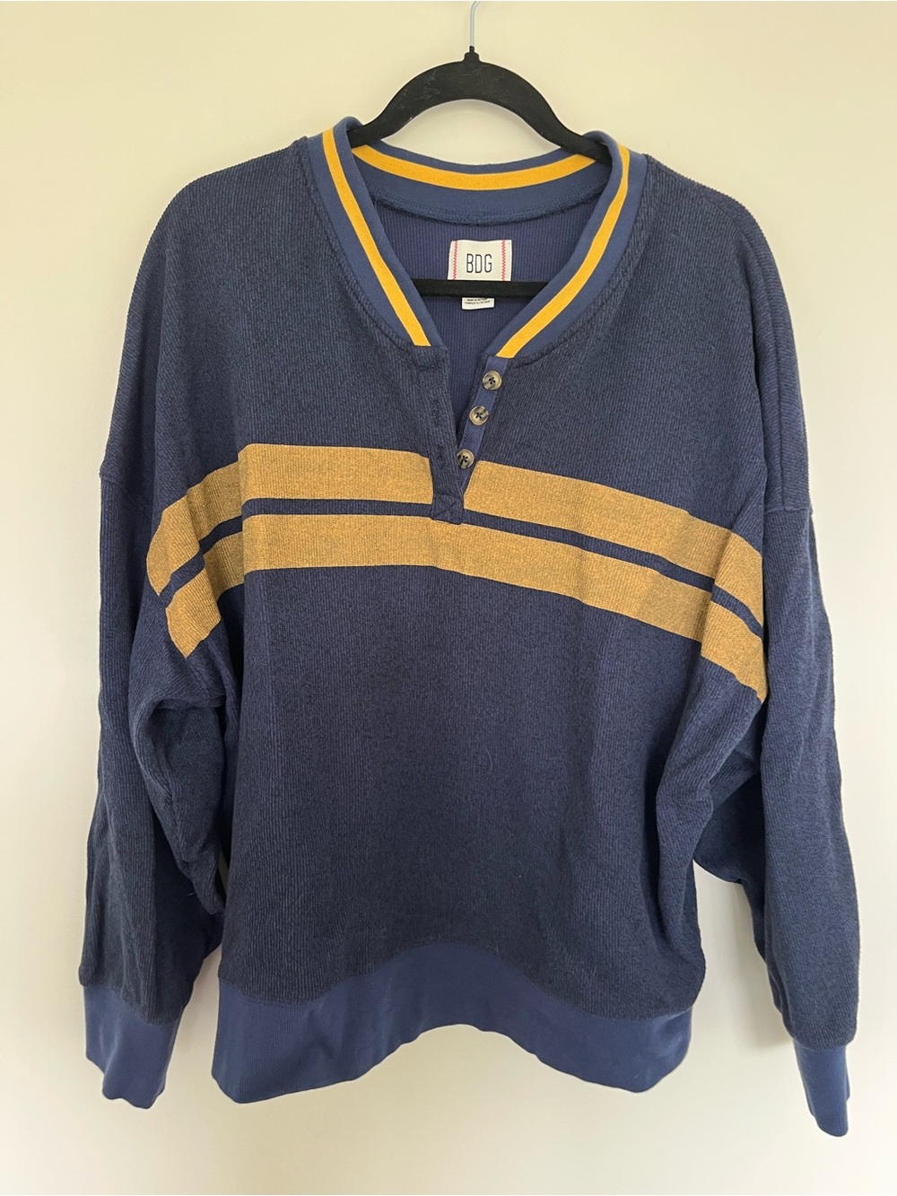 BDG Navy and Mustard Stripe Henley Sweater